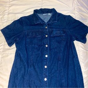 Vintage 90's Plus Size Denim Jeans Dress Size 16W Full Length Button Front